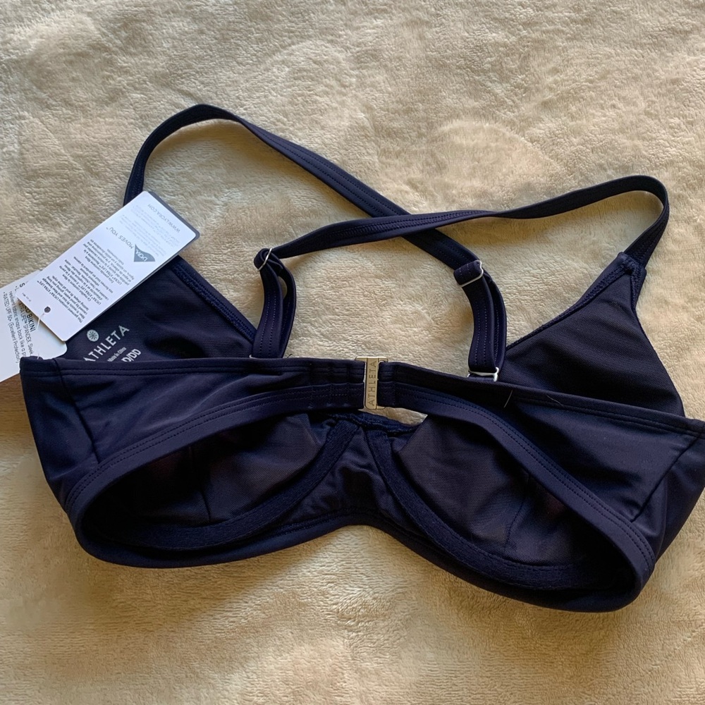 NWT Athleta Navy Quick Dri Smocked Bikini Swim Top size 34D/DD - Picture 2 of 8
